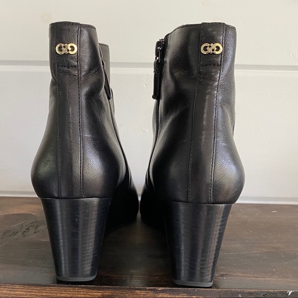 COLE HAAN wedge heel booties black leather, boxed minimalist 8B size ladies luxe - Picture 3 of 13